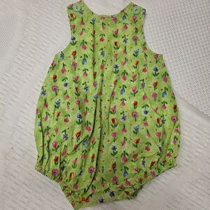 Toddler Green Floral Bubble Romper with Snap Shoulders